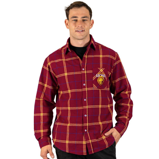 AFL 'Mustang' Flannel Polo - Brisbane Lions - Flanno Shirt - Flannelette