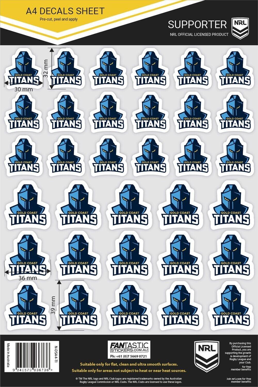 NRL A4 Decal Sheet - Gold Coast Titans - Sticker