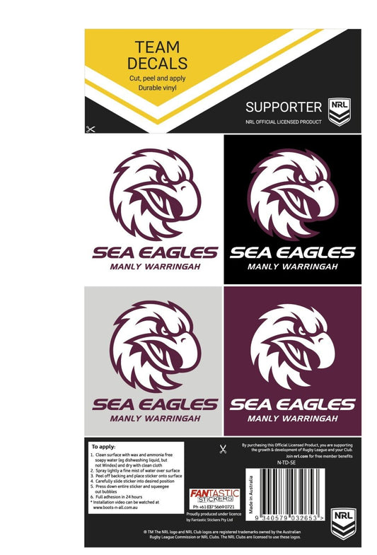 NRL Team Decal Sticker Set - Manly Sea Eagles