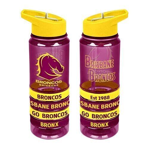 NRL Tritan Drink Water Bottle 650ml - Brisbane Broncos - 4 Rubber Wrist Bands