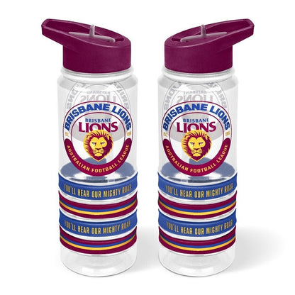 AFL Clear Tritan Drink Bottle 650ml - Brisbane Lions - 4 Wrist Bands