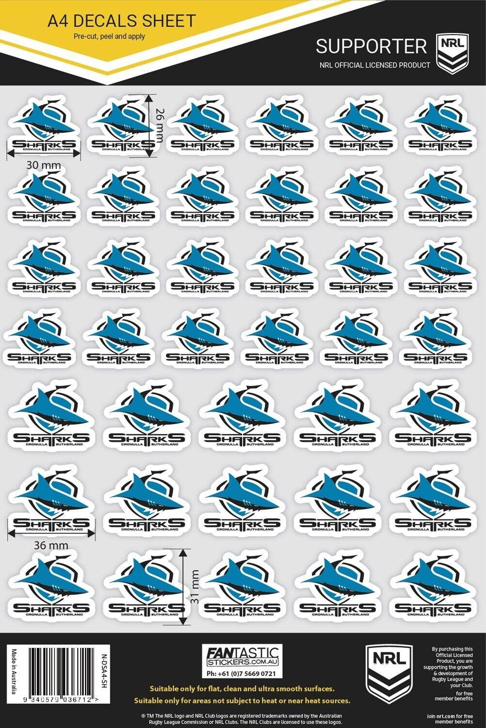 NRL A4 Decal Sheet - Cronulla Sharks - Sticker