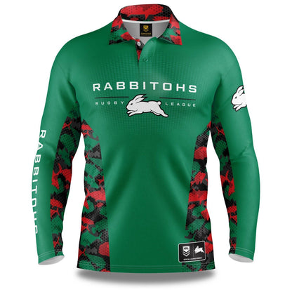 NRL Long Sleeve Reef Runner Fishing Polo Shirt - South Sydney Rabbitohs - Adult