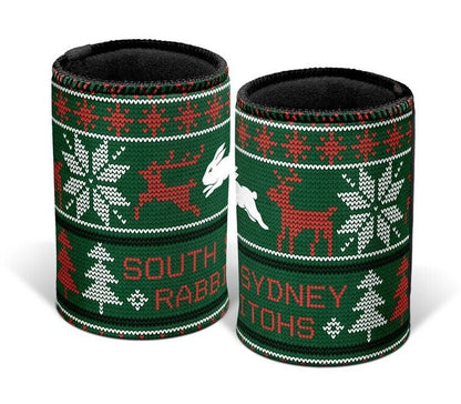 NRL Christmas Stubby Cooler - South Sydney Rabbitohs - Rubber Base - XMAS