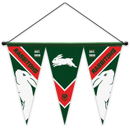 NRL Multi Pennant Flag - South Sydney Rabbitohs - Set Of 3 - Inc Hanger