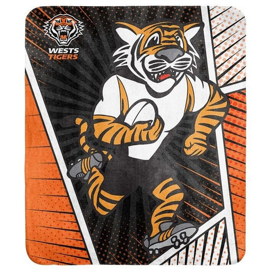 NRL Coral Mascot Blanket - West Tigers - 150x130cm - Rugby League