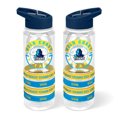 NRL Clear Tritan Drink Bottle 650ml - Gold Coast Titans - 4 Wrist Bands