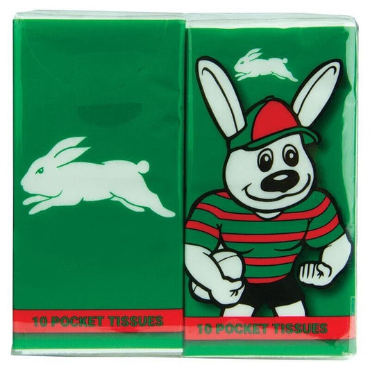 NRL Mascot Pocket Tissue - South Sydney Rabbitohs - 4 Pack