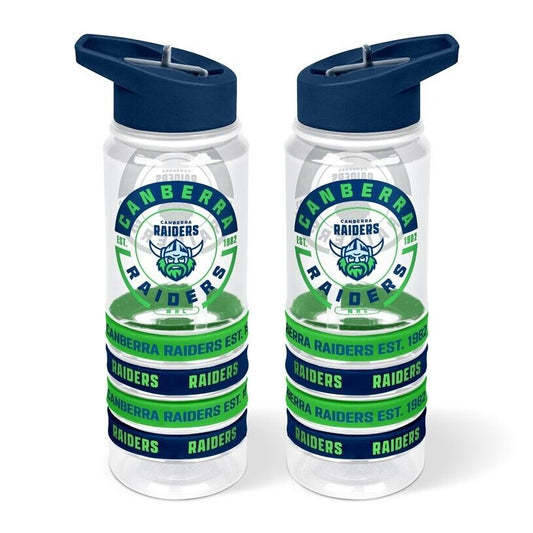 NRL Clear Tritan Drink Bottle 650ml - Canberra Raiders - 4 Wrist Bands