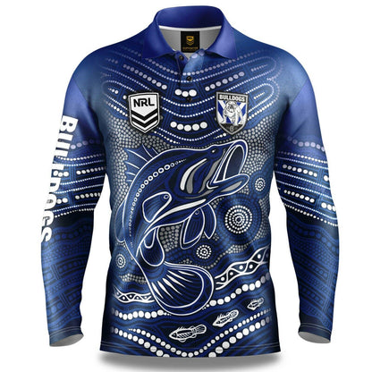 NRL Long Sleeve Indigenous Fishing Polo Tee Shirt - Canterbury Bulldogs - Adult