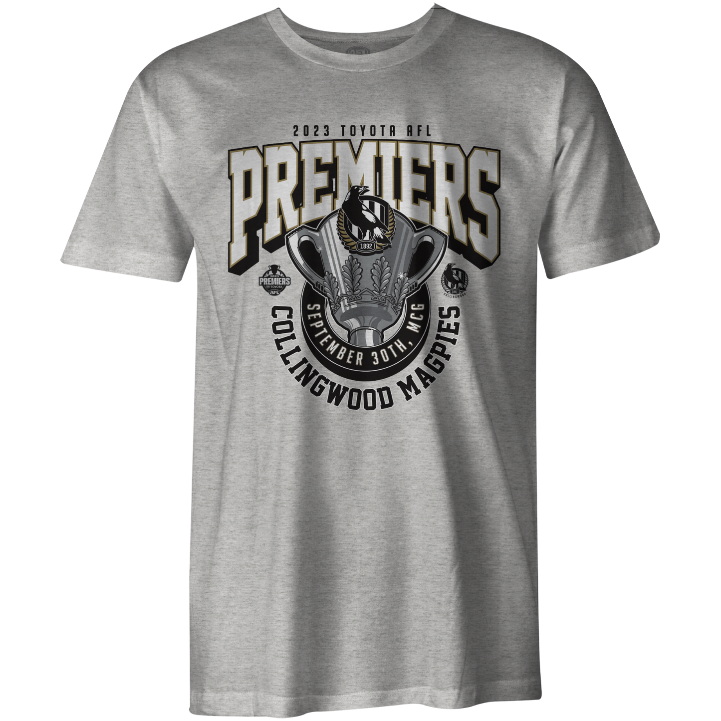 AFL 2023 PREMIERS TEE- GREY - COLLINGWOOD MAGPIES - PRE-ORDER - DUE 2ND DECEMBER