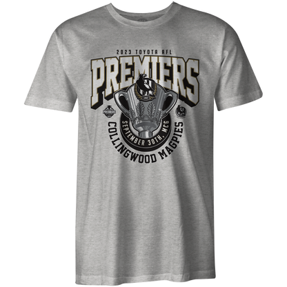 AFL 2023 PREMIERS TEE- GREY - COLLINGWOOD MAGPIES - PRE-ORDER - DUE 2ND DECEMBER