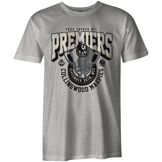 AFL 2023 PREMIERS TEE- GREY - COLLINGWOOD MAGPIES - PRE-ORDER - DUE 2ND DECEMBER