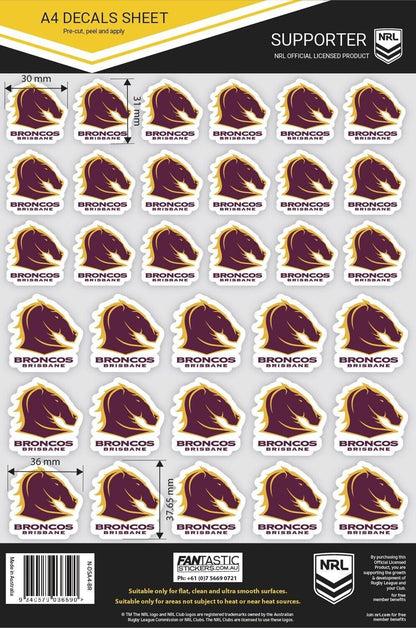 NRL A4 Decal Sheet - Brisbane Broncos - Sticker