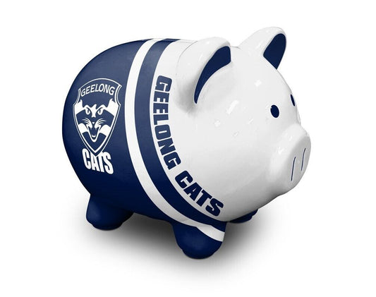 AFL Ceramic Piggy Bank Money Box - Geelong Cats - 14x12x11cm