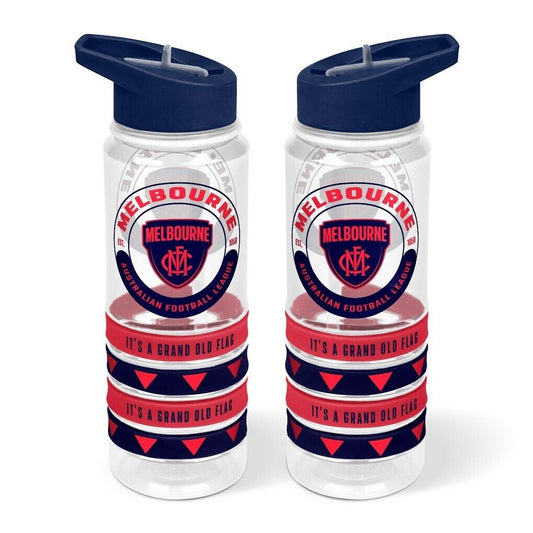 AFL Clear Tritan Drink Bottle 650ml - Melbourne Demons - 4 Wrist Bands