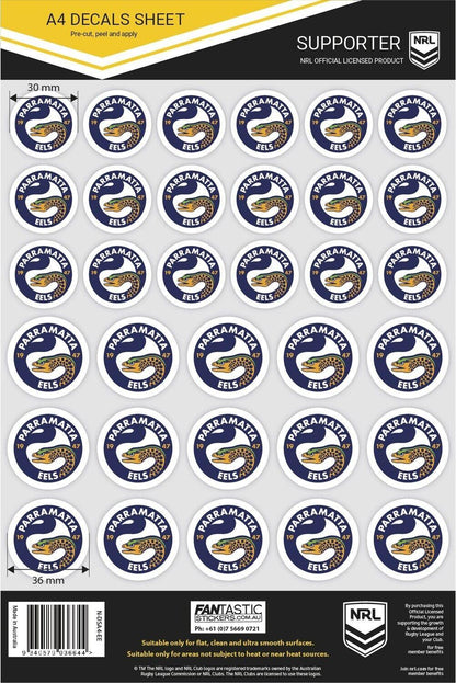 NRL A4 Decal Sheet - Parramatta Eels - Sticker