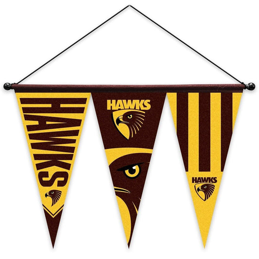 AFL Multi Pennant Flag - Hawthorn Hawks - Set Of 3 - Inc Hanger