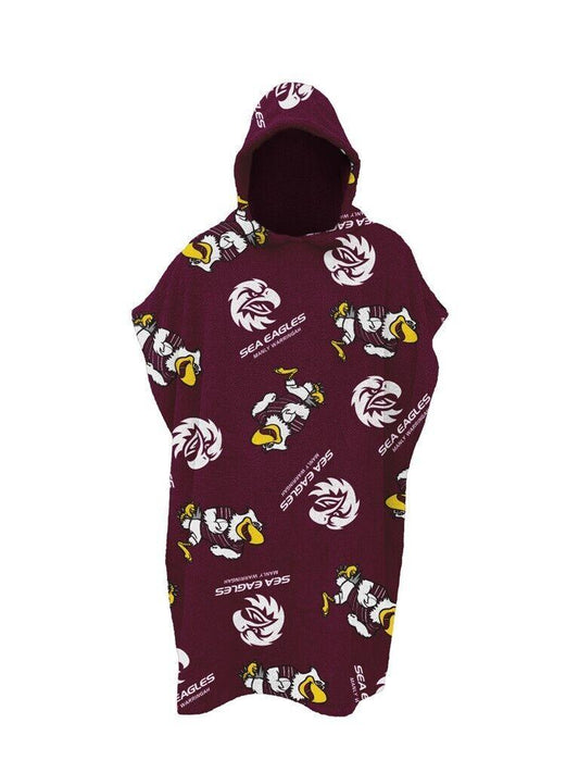 NRL Youth Hooded Towel - Manly Sea Eagles - Kids - Beach Bath - OSFM