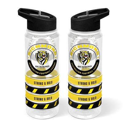 AFL Clear Tritan Drink Bottle 650ml - Richmond Tigers - 4 Wrist Bands