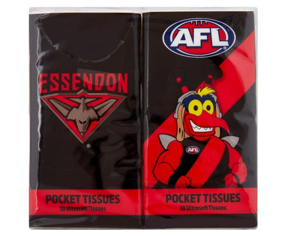 AFL Mascot Pocket Tissue - Essendon Bombers - 4 Pack