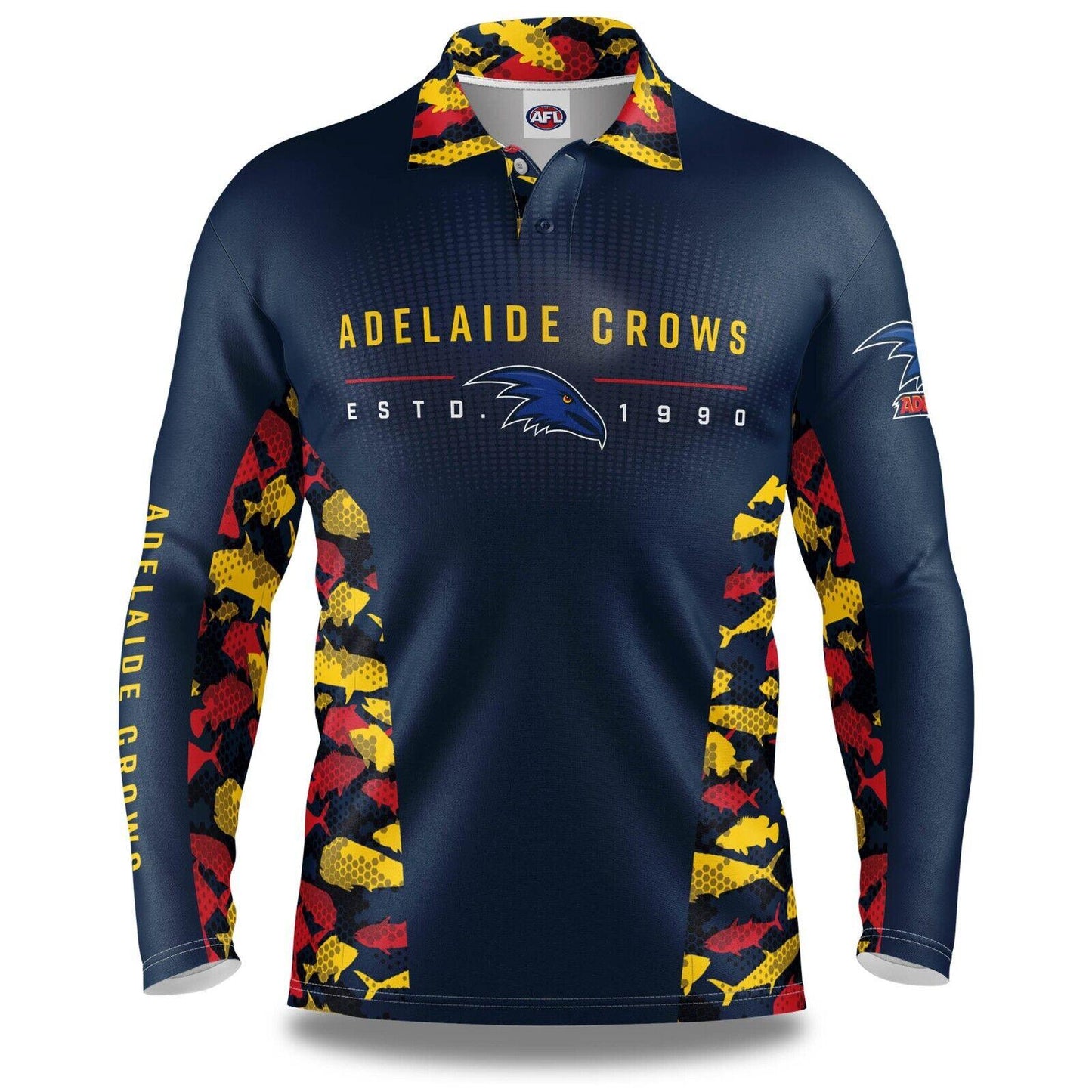 AFL Long Sleeve Reef Runner Fishing Polo Tee Shirt - Adelaide Crows - Adult