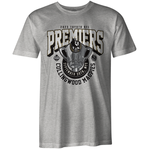 AFL 2023 PREMIERS TEE- GREY - COLLINGWOOD MAGPIES