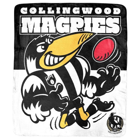 AFL Coral Mascot Blanket - Collingwood Magpies - 150x130cm - Throw Rug