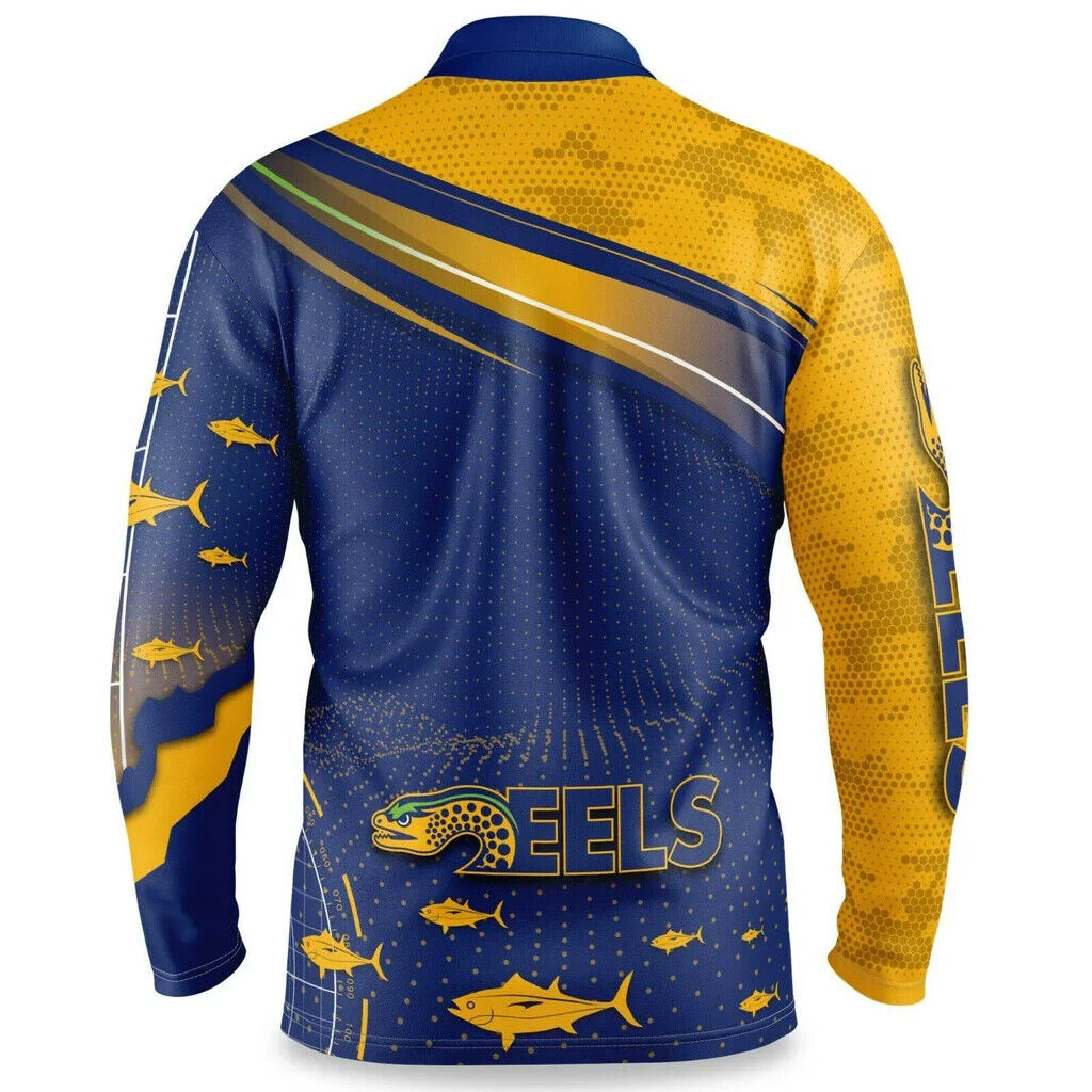 NRL Long Sleeve Fishfinder Fishing Polo Shirt - Parramatta Eels - YOUTH