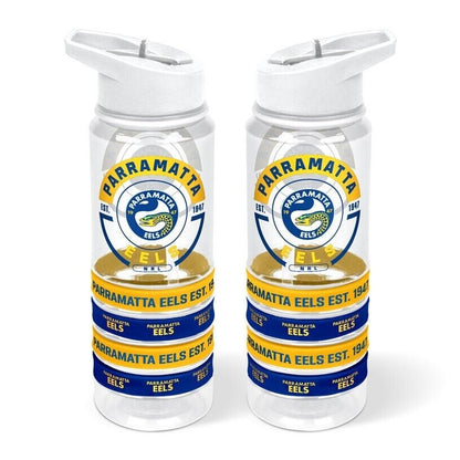 NRL Clear Tritan Drink Bottle 650ml - Parramatta Eels - 4 Wrist Bands