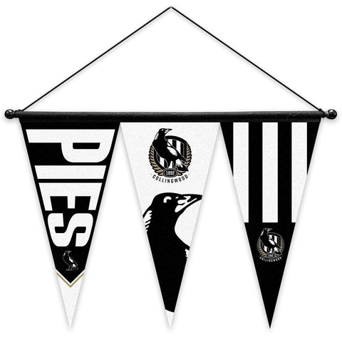 AFL Multi Pennant Flag - Collingwood Magpies - Set Of 3 - Inc Hanger