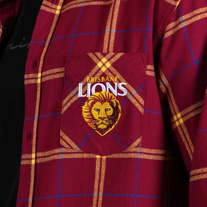 AFL 'Mustang' Flannel Polo - Brisbane Lions - Flanno Shirt - Flannelette