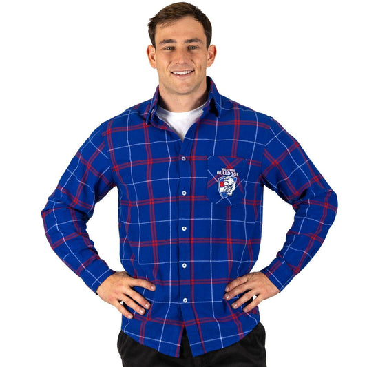 AFL 'Mustang' Flannel Polo - Western Bulldogs - Flanno Shirt - Flannelette