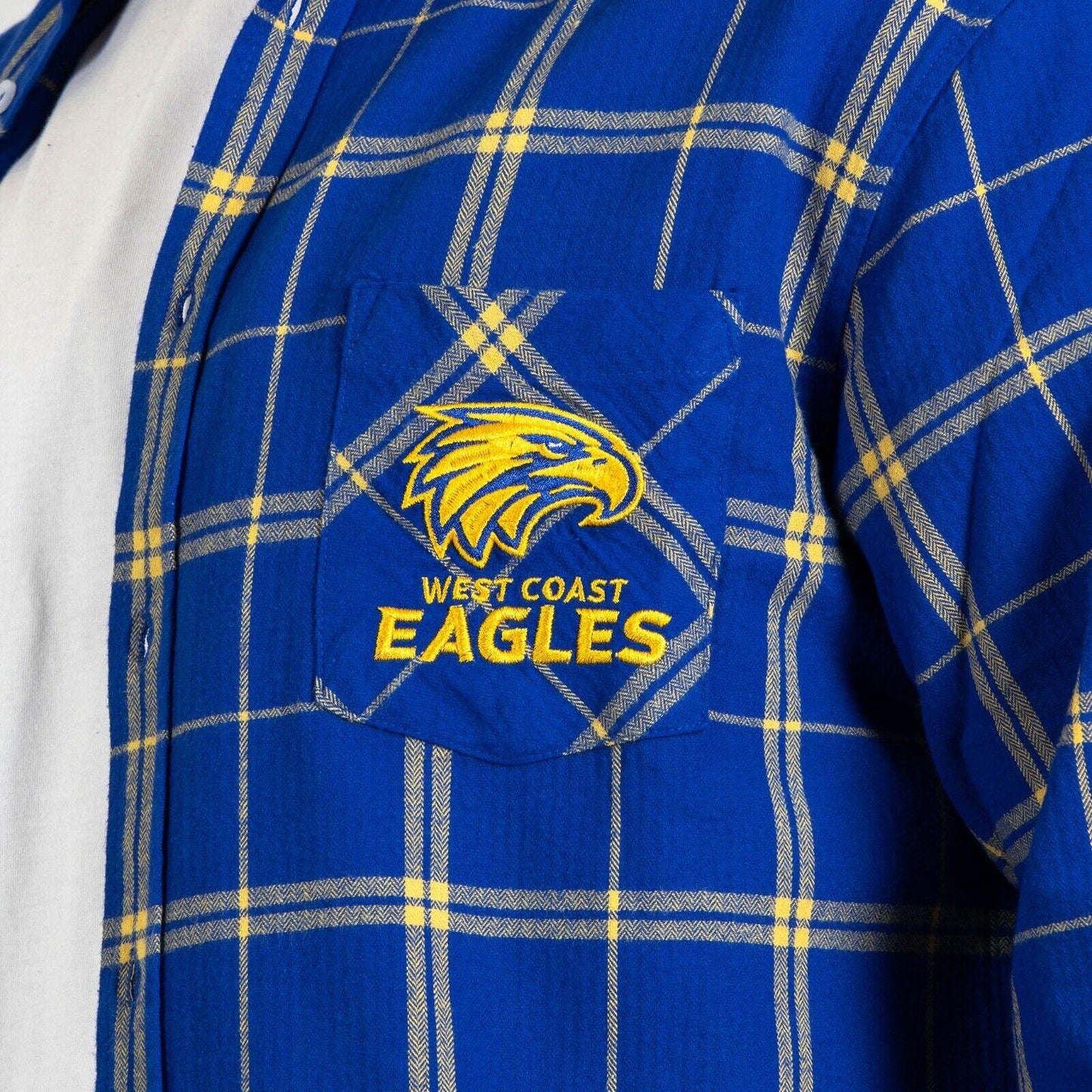 AFL 'Mustang' Flannel Polo - West Coast Eagles - Flanno Shirt - Flannelette