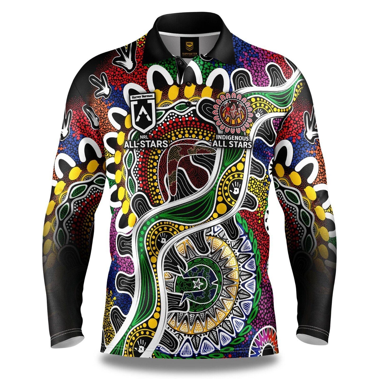 NRL 2024 Long Sleeve Fishing Polo Tee Shirt - Indigenous All Stars - Adult