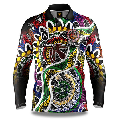 NRL 2024 Long Sleeve Fishing Polo Tee Shirt - Indigenous All Stars - Adult