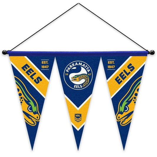 NRL Multi Pennant Flag - Paramatta Eels - Set Of 3 - Inc Hanger