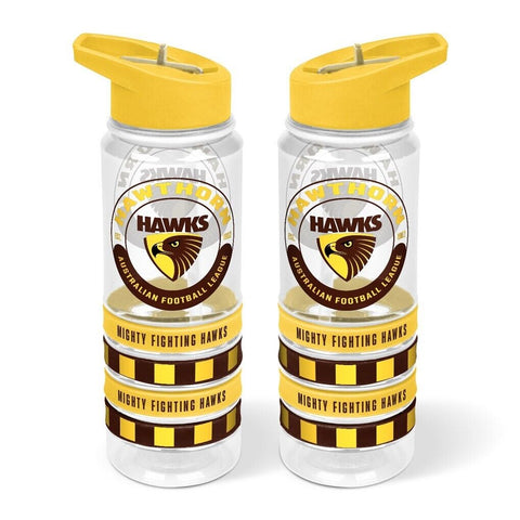 AFL Clear Tritan Drink Bottle 650ml - Hawthorn Hawks - 4 Wrist Bands