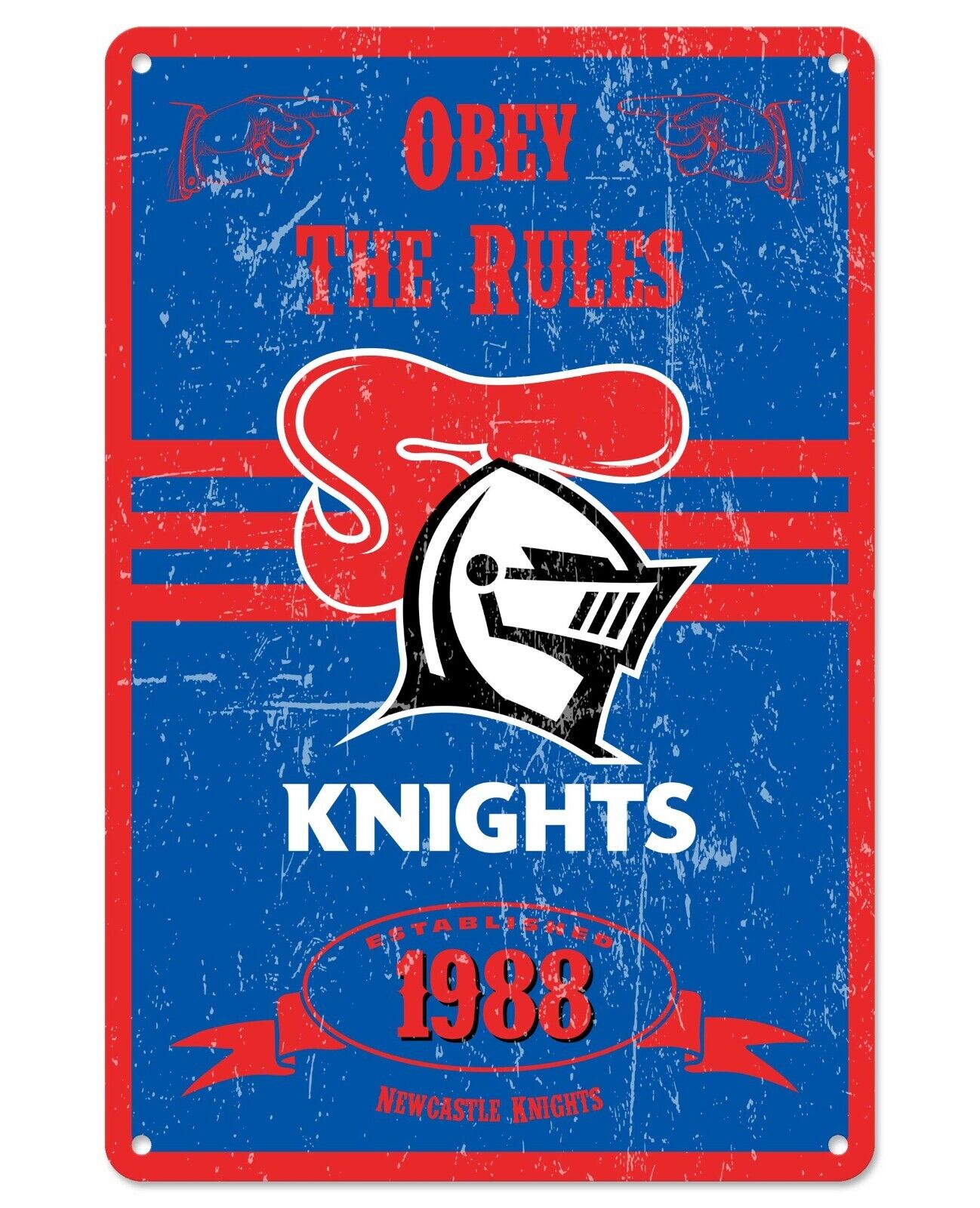 NRL Retro Supporter Tin Sign - Newcastle Knights - Man Cave - Heritage