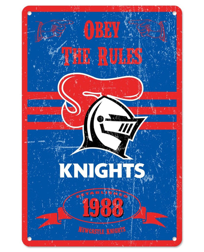 NRL Retro Supporter Tin Sign - Newcastle Knights - Man Cave - Heritage