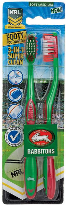 NRL Adult Toothbrush Twin Pack - South Sydney Rabbitohs - Soft/Medium