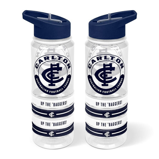 AFL Clear Tritan Drink Bottle 650ml - Carlton Blues - 4 Wrist Bands