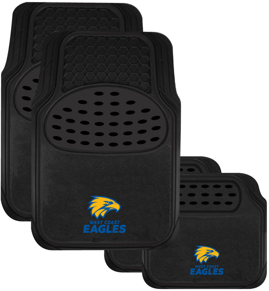 AFL Car Floor Mats - West Coast Eagles - Set Of 4 - Universal Size Fit