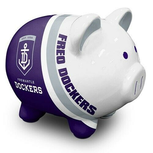 AFL Ceramic Piggy Bank Money Box Coin Slot - Fremantle Dockers - 14x12x11cm