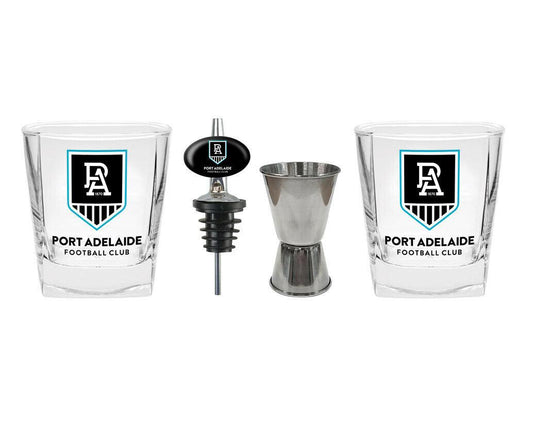 AFL 2 Spirit Glass Jigger and Pourer Set - Port Adelaide Power - Gift Pack