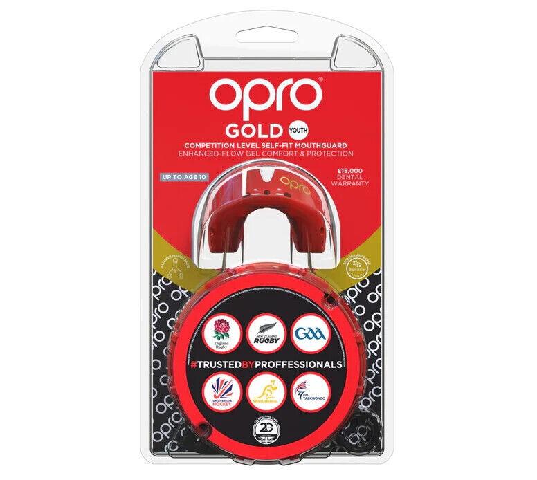 OPRO GOLD Self-Fit Mouthguard - YOUTH - Up to Age 10 - Red/Pearl