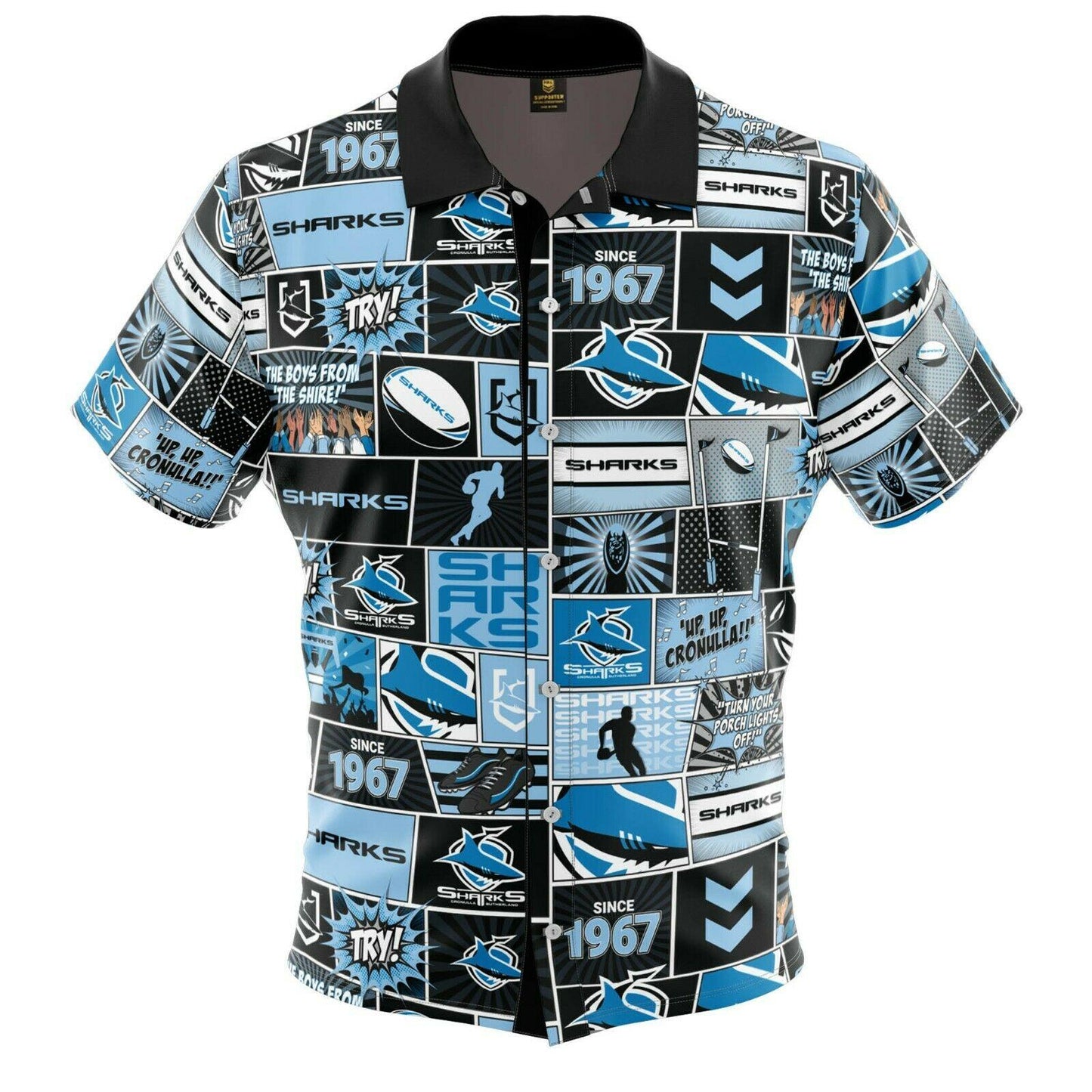 NRL Fanatics Button Up Polo Shirt - Cronulla Sharks - Rugby League