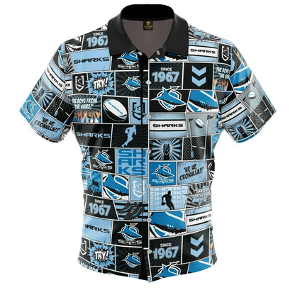 NRL Fanatics Button Up Polo Shirt - Cronulla Sharks - Rugby League