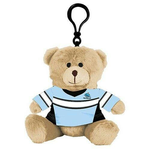 NRL Plush Teddy Bear Bag Tag - Cronulla Sharks - 120mm (H)