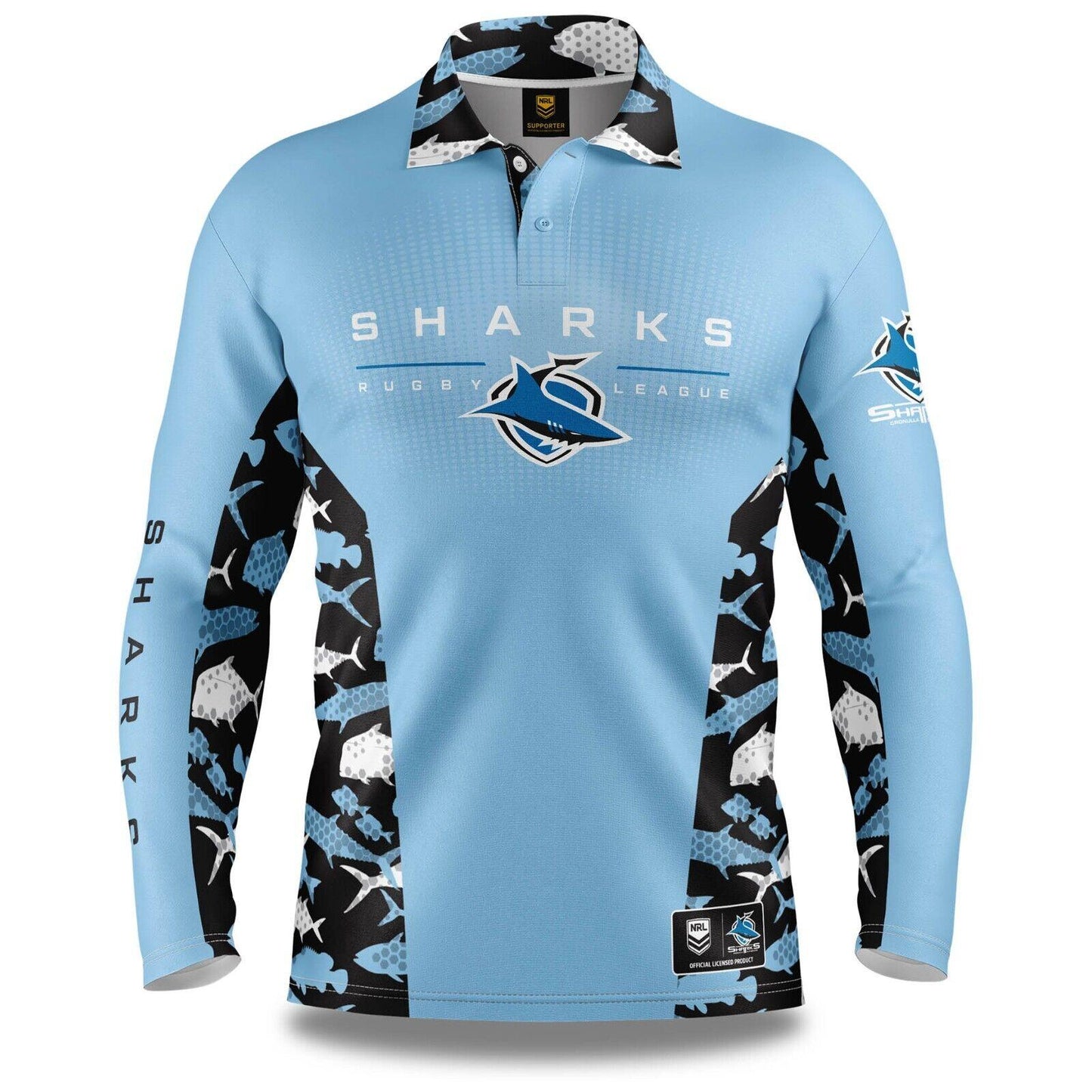 NRL Long Sleeve Reef Runner Fishing Polo Shirt - Cronulla Sharks - YOUTH